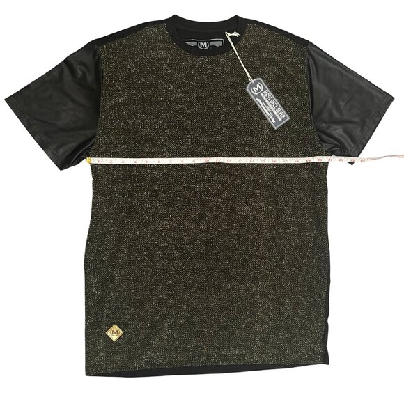 NWT MO7 Men's Modern Metallic Knit Tee Faux Leather Sleeves Night Out Size Large - Picture 5 of 10